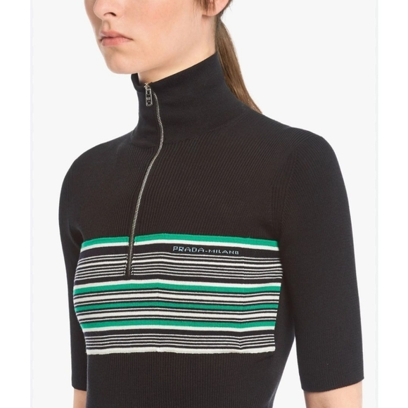 Prada 2018 Collection Silk Zip Front Tee Shirt Size 6 - Picture 1 of 16